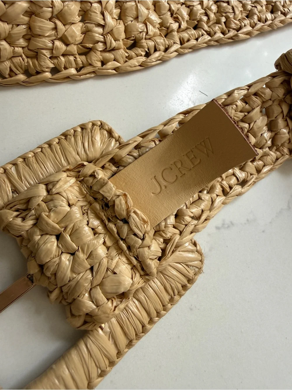 J. Crew Woven Square Buckle Belt Natural Rayon Raffia Belt Size XS/S